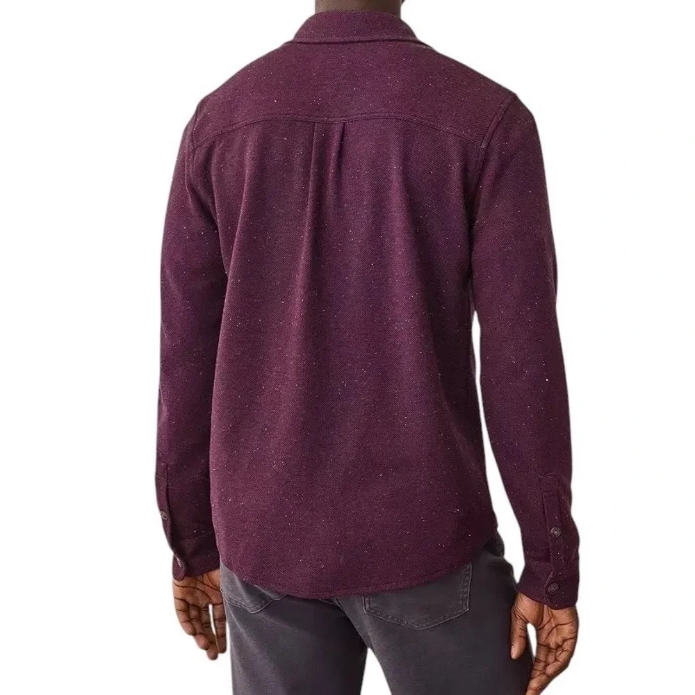 Marine Layer Mens XL Pacifica Stretch Twill Overshirt Burgundy Speckled Textured - Picture 2 of 13
